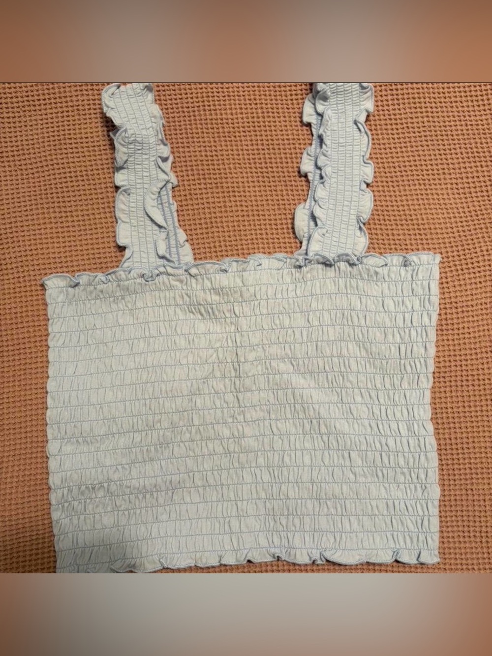 Hollister Pale Blue Smocked Ruffle Strap Crop Tank